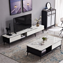 大理石茶幾電視柜組合小戶型客廳可伸縮巖板現代簡約地柜套裝家具