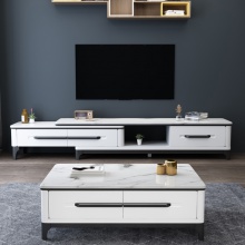 巖板簡約現代電視柜茶幾組合小戶型客廳家用北歐伸縮款輕奢大理石